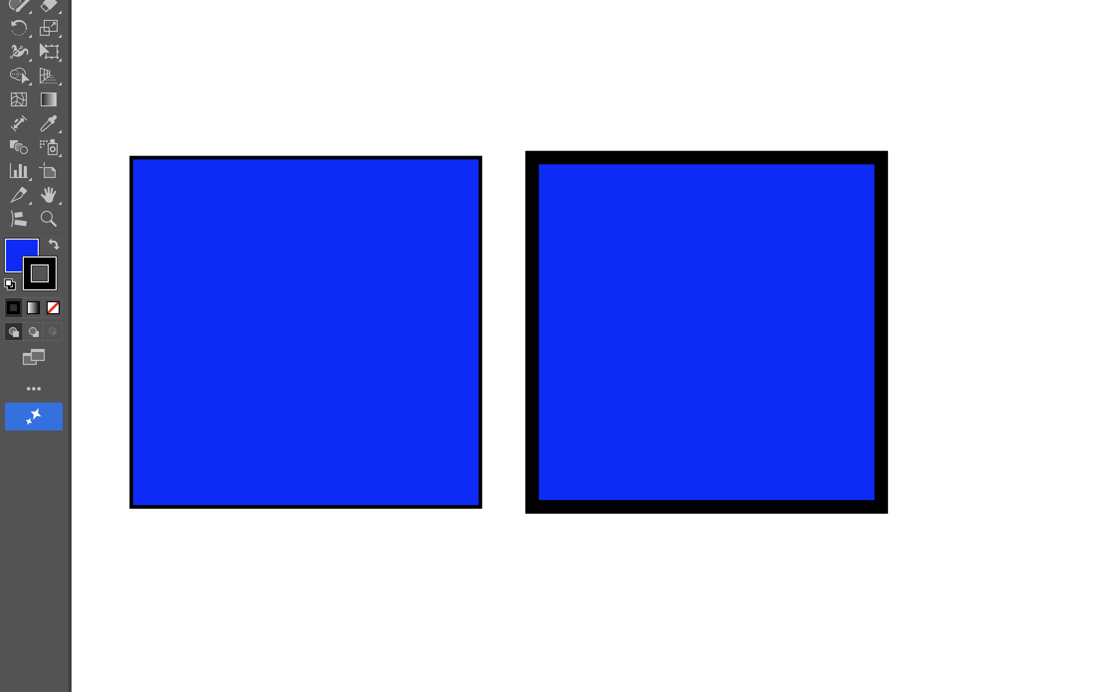 An image of two blue squares each with black stroke. The left one has a thinner stroke than the right one.